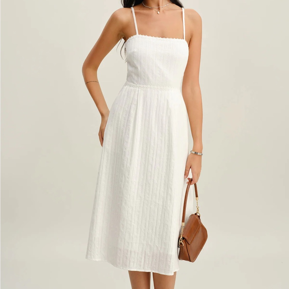 Rihoas White Pocket A-Line Slip Midi Dress - Picture 3 of 9